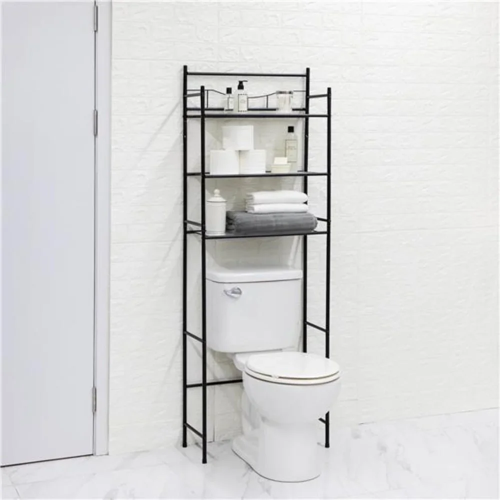 3-Shelf over the Toilet Steel Wall Mount Storage Shelf Unit, Black,